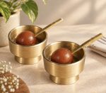 Brass Ice Cream Bowl Set of 2 with Spoons